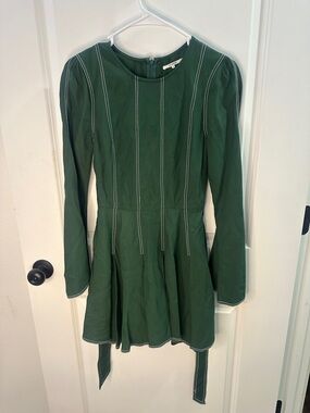 Tularosa Green Long-Sleeve Fit & Flare Dress with Contrast Stitching Size Small